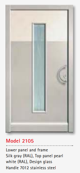 UNILUX Model 2105 Dual-Tone Silk Gray & Pearl White Door, Design Glass, High Security, Modern Timber Entry Door